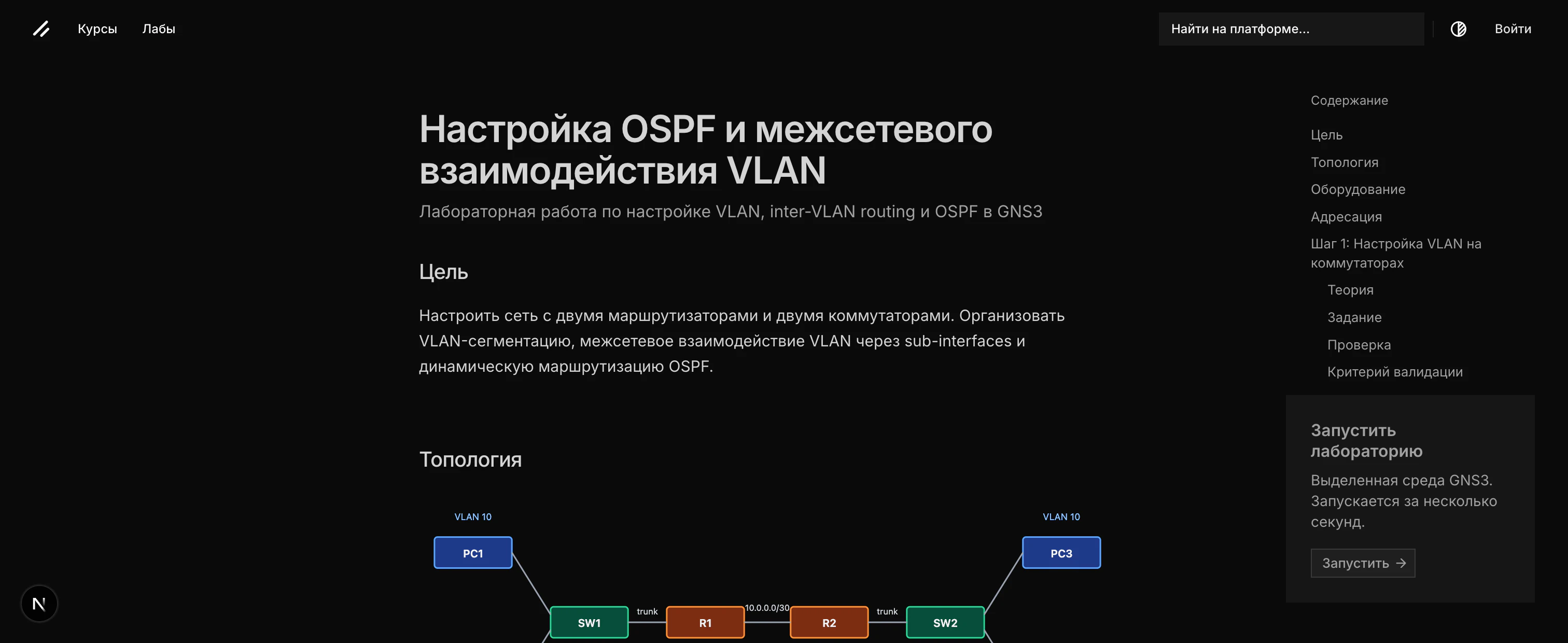 Страница лабы с кнопкой запуска